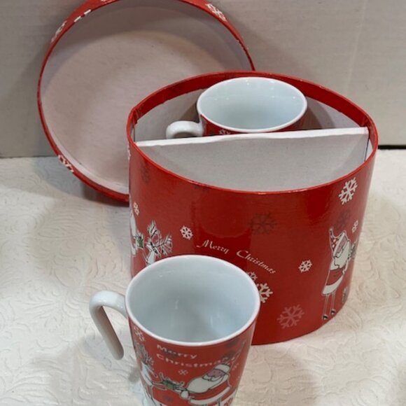 VTG 90's 2 Pc Set Christmas Porcelain Expresso Mini Cup/Saucer Santa & Reindeer - Picture 11 of 16